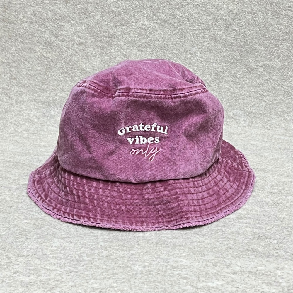 David and Young Grateful Vibes Only Bucket Hat Burgundy Acid Wash NWT